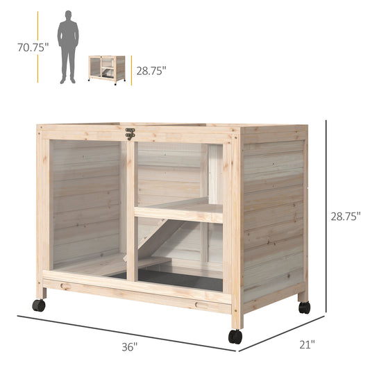PawHut Rabbit Hutch Cage w/Wheels ~ Natural