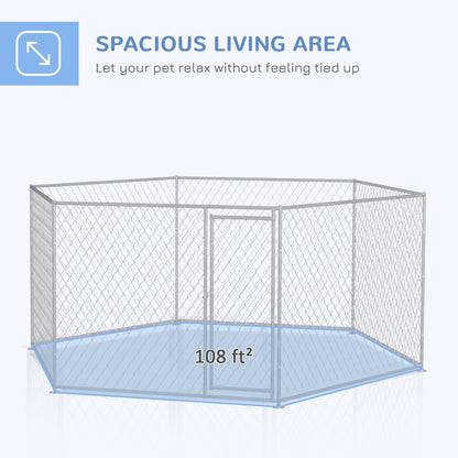 PawHut 13.4' x 11.5' x 5.6' Dog Kennel Outdoor for Medium and Large-Sized Dogs with Lockable Door, Silver