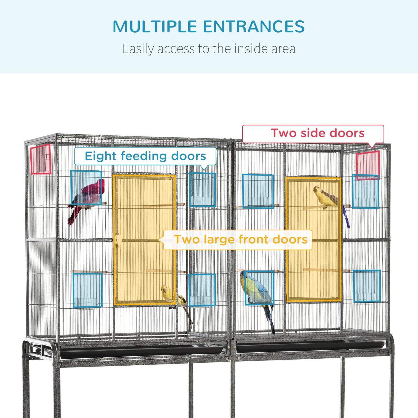PawHut Rolling 65"L Bird Cage w/ Storage Shelf Wood Perch Food Container