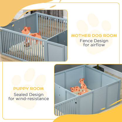 PawHut Whelping Box for Dogs Built for Mother's Comfort, Dog Whelping Pen with Removable Doors, Puppy Playpen for Indoors, Newborn Puppy Supplies & Essentials, 81" x 39" x 20", Gray