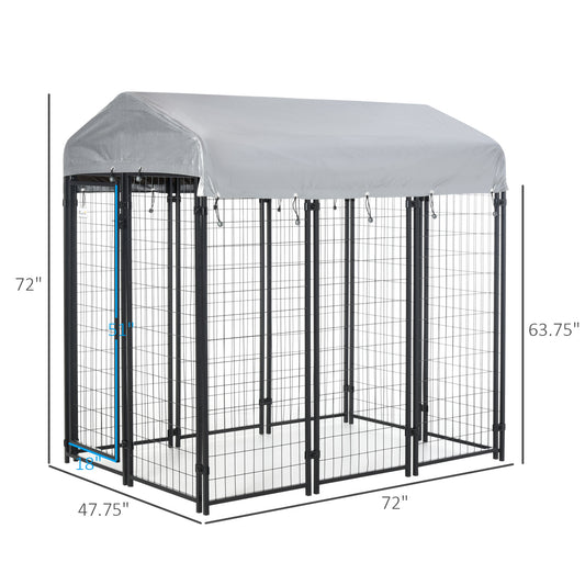 Pawhut 6' x 4' x 6' Large Outdoor Dog Kennel Galvanized Steel Fence with UV-Resistant Oxford Cloth Roof & Secure Lock