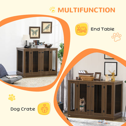 PawHut Furniture Style Dog Crate with Removable Divider, Dog Crate Side End Table Indoor with Double Doors, for Small to Large Dogs, 47" x 23.5" x 35", Walnut