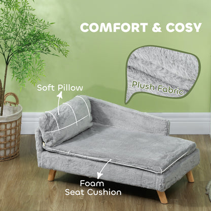 PawHut Dog & Cat Couch w/ Foam Cushion, Soft Pillow, Removable & Washable Covers, Non-slip Foot Pads for M Dogs, Light Gray