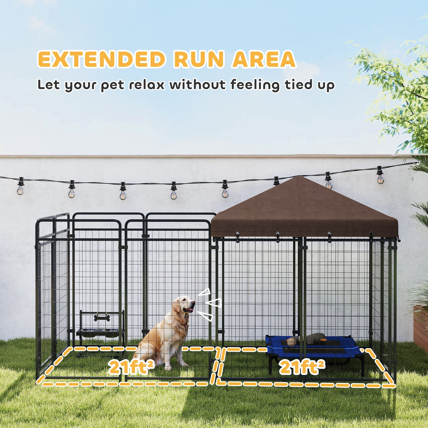 PawHut Dog Kennel Outdoor with Waterproof Canopy, Dog Run with Galvanized Chain Link, Secure Lock, for Backyard and Patio, Large and Medium Sized Breeds, Chickens, Ducks, 9.3' x 4.6' x 5.2'