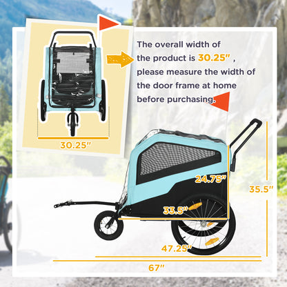 2-in-1 Dog Bike Trailer Pet Stroller Carrier for Large Dogs with Hitch, Quick-release Wheels, Foot Support, Pet Bicycle Cart Wagon Cargo for Travel, Blue