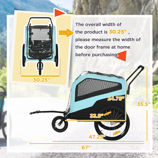 2-in-1 Dog Bike Trailer Pet Stroller Carrier for Large Dogs with Hitch, Quick-release Wheels, Foot Support, Pet Bicycle Cart Wagon Cargo for Travel, Blue