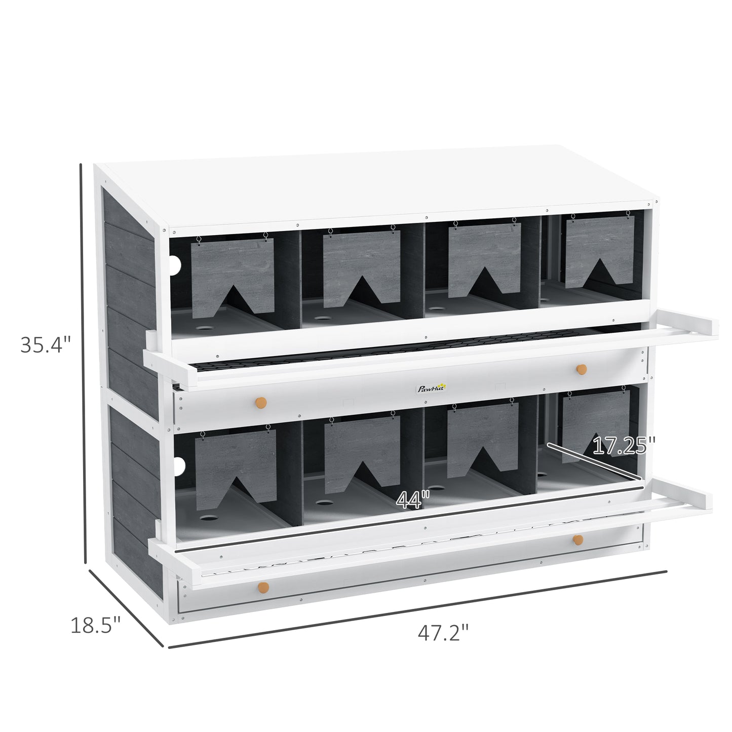 PawHut Chicken Nesting Box, 8 Compartment Wood Laying Boxes for Chicken Coop with Egg Collection Trays Perches for 16-32 Hens