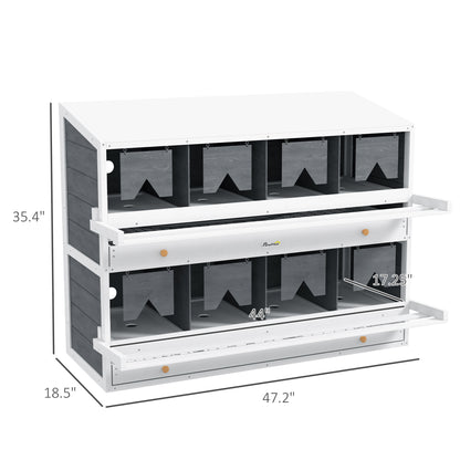 PawHut Chicken Nesting Box, 8 Compartment Wood Laying Boxes for Chicken Coop with Egg Collection Trays Perches for 16-32 Hens