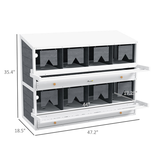 PawHut Chicken Nesting Box, 8 Compartment Wood Laying Boxes for Chicken Coop with Egg Collection Trays Perches for 16-32 Hens