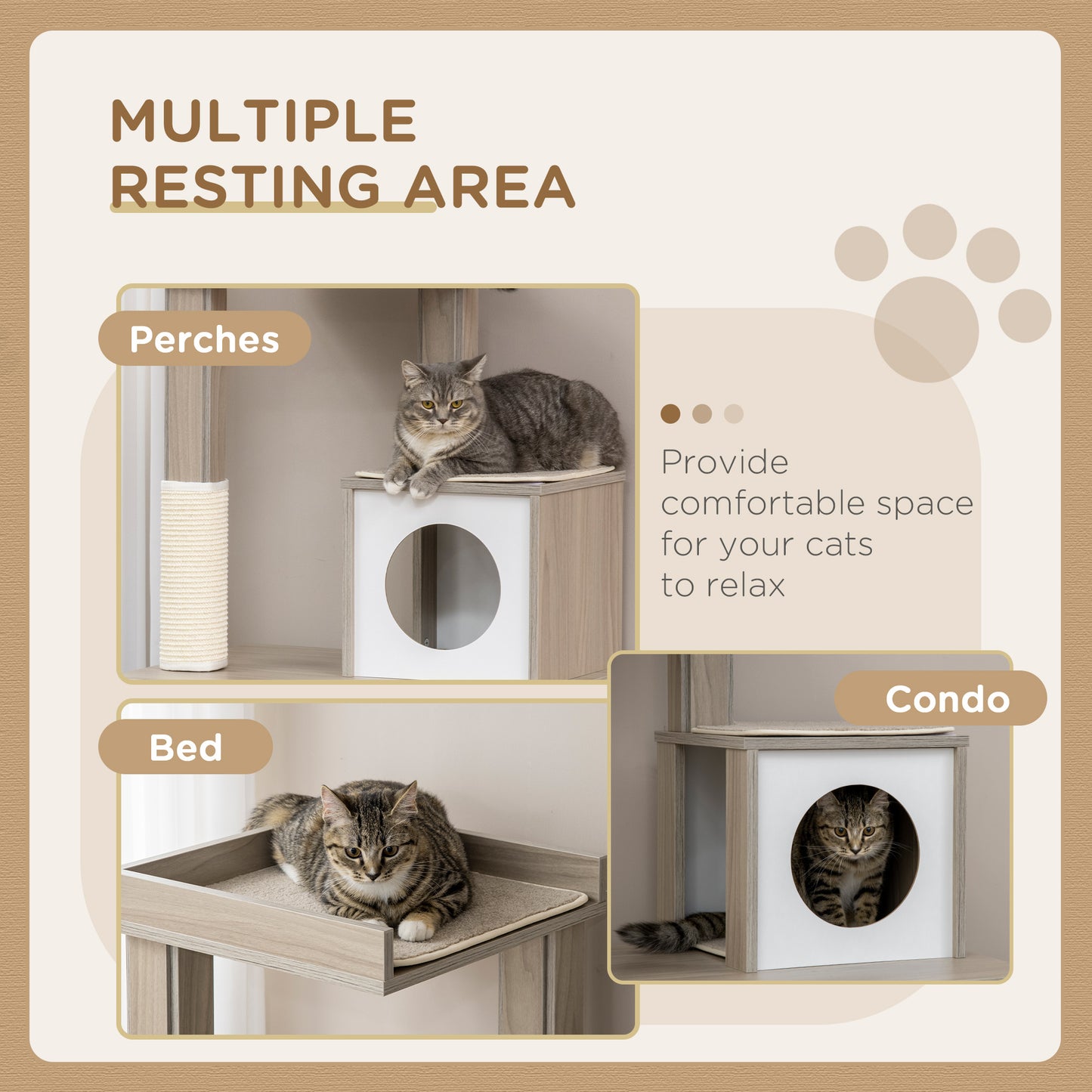 PawHut Cat Litter Box Enclosure Furniture with Cat Tree, Hidden Litter Box with Scratching Post, Bed, Modern Cat House Indoor, Gray