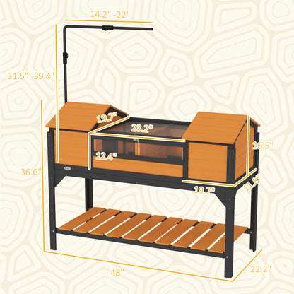 PawHut Tortoise Enclosure Tortoise House with Adjustable Lamp Holder Storage Shelf, Dual Main Houses, Openable Lid, Yellow
