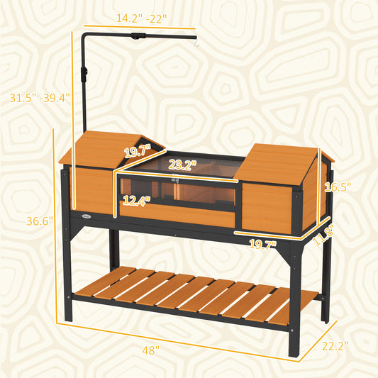 PawHut Tortoise Enclosure Tortoise House with Adjustable Lamp Holder Storage Shelf, Dual Main Houses, Openable Lid, Yellow