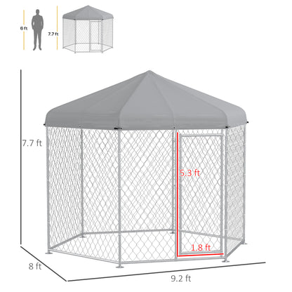 PawHut 9.2' x 8' x 7.7' Dog Kennel Outdoor for Medium and Large-Sized Dogs with Waterproof UV Resistant Roof, Silver