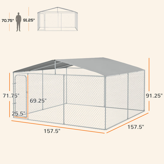 PawHut Dog Kennel Outdoor Dog Run w/ Canopy, 13' x 13' x 7.5'