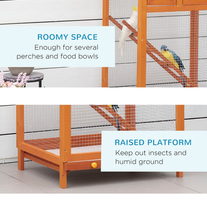 PawHut 65" Outdoor Wooden Birdcage Aviary with Pull Out Tray 2 Doors, Orange