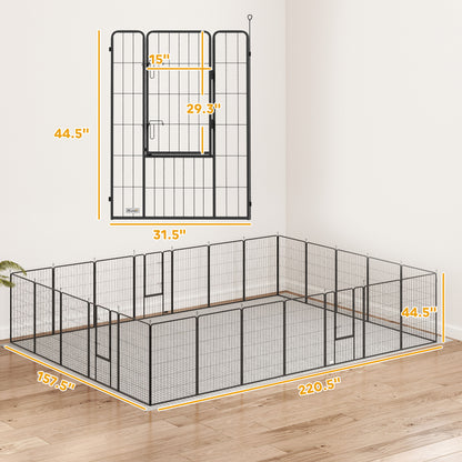 PawHut Dog Playpen for Indoor Outdoor, 24 Panels 44.5" H Puppy Playpen with Lockable Door, DIY Shape Pet Exercise Fence, Black