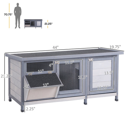 PawHut Wooden Rabbit Hutch Bunny Hutch Cage Guinea Pig with Waterproof Roof, No Leak Tray and Feeding Trough, for Rabbits, Chickens, Ducks, Indoor/Outdoor, Gray