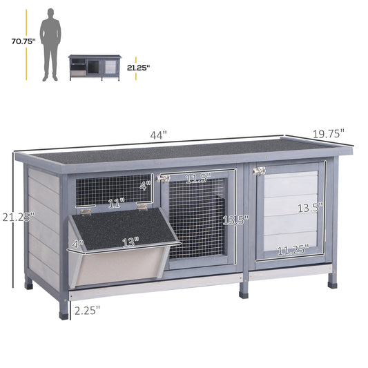 PawHut Wooden Rabbit Hutch Bunny Hutch Cage Guinea Pig with Waterproof Roof, No Leak Tray and Feeding Trough, for Rabbits, Chickens, Ducks, Indoor/Outdoor, Gray
