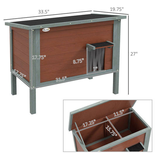 PawHut Outdoor Cat House, Wooden Feral Cat House w/ Removable Floor, Brown