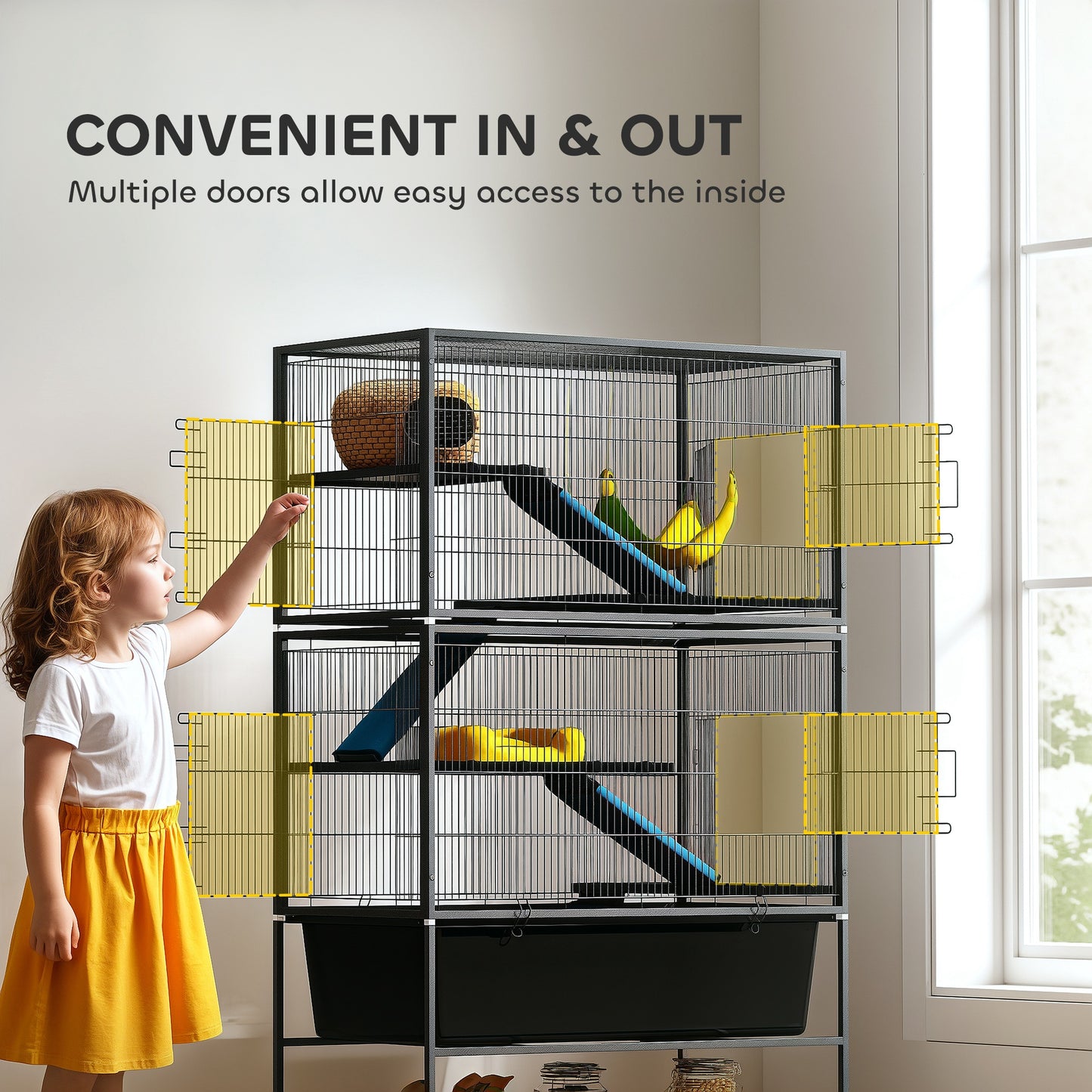 PawHut 59" 5 Level Rolling Small Animal Cage w/Deep Tray & Hammock, Dk Gray