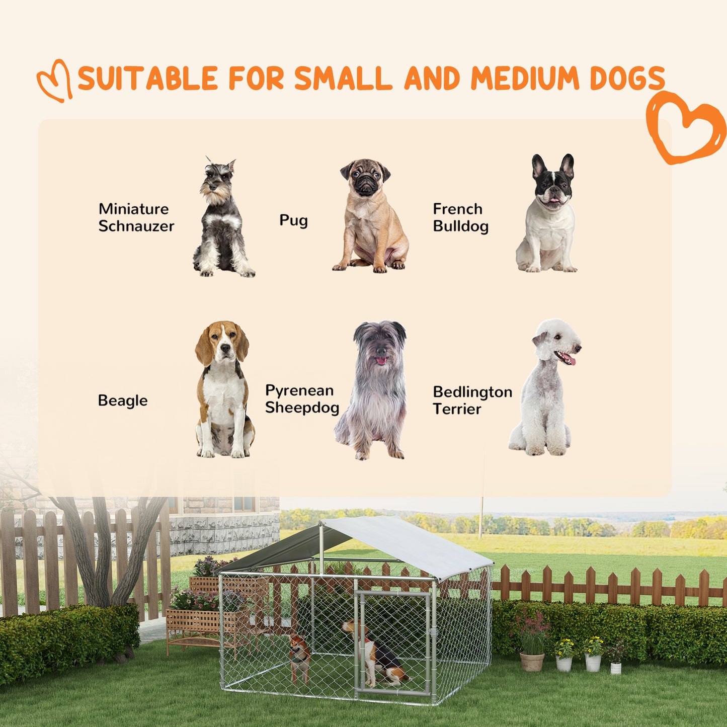 PawHut 6.6' x 6.6' x 4.9' Dog Kennel Outdoor for Small Medium Dogs with Waterproof Roof, Silver