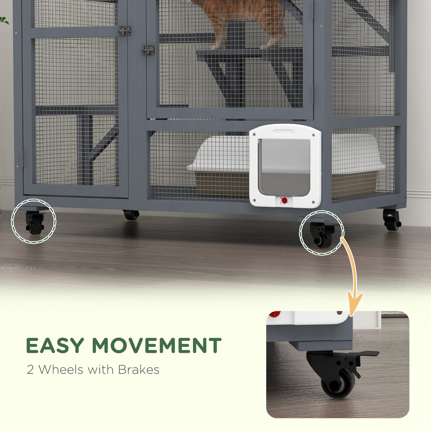 PawHut Cat House, Indoor Cat Enclosure on Wheels with Openable Top, 39"