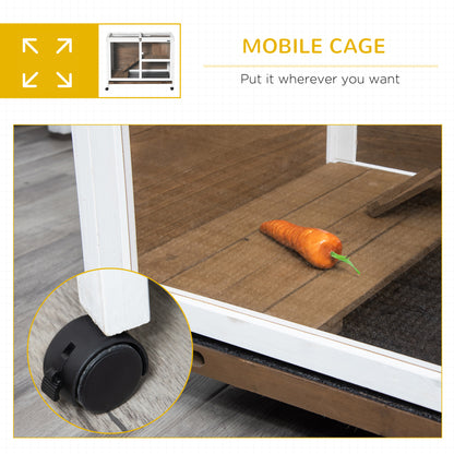 PawHut Fir Wood Rabbit Hutch Indoor Home with a Living Room for Sleeping Run Area