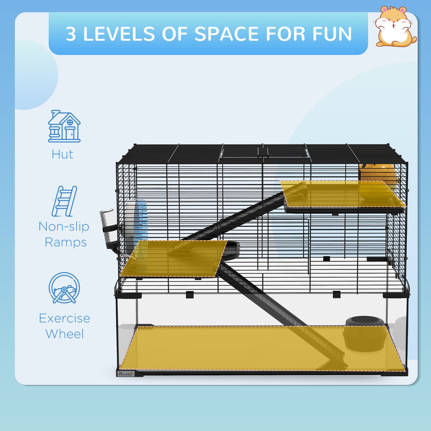 PawHut 31" Hamster Cage, Gerbil Cage with Glass Basin for Small Hamsters, Black