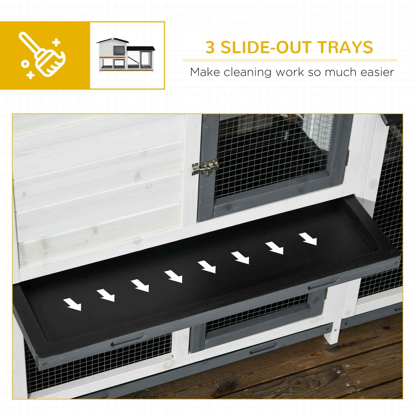 PawHut 62" Rabbit Hutch, Wooden Bunny Hutch, Guinea Pig Cage, Small Animal Enclosure with Run Area, Removable Tray, Asphalt Roof, Lockable Doors and Ramp, for Rabbits, Chickens, Ducks, White