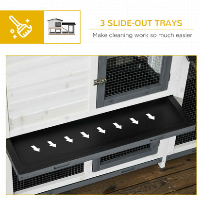 PawHut 62" Rabbit Hutch, Wooden Bunny Hutch, Guinea Pig Cage, Small Animal Enclosure with Run Area, Removable Tray, Asphalt Roof, Lockable Doors and Ramp, for Rabbits, Chickens, Ducks, White