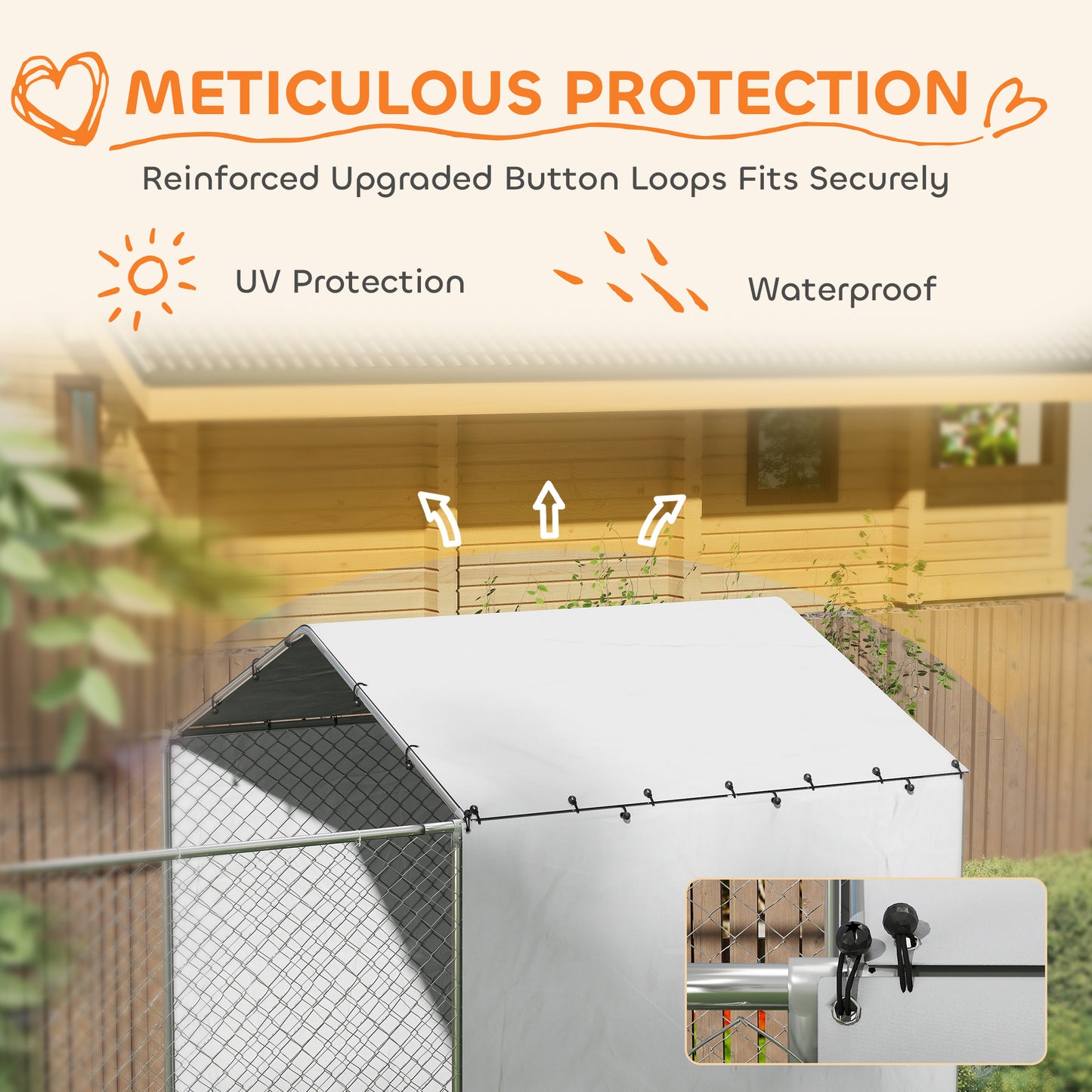 PawHut Galvanized Chain Link Large Outdoor Dog Kennel with Waterproof & UV-Resistant Cover, for M&L Dogs, 19.7' x 7.5' x 7.5'