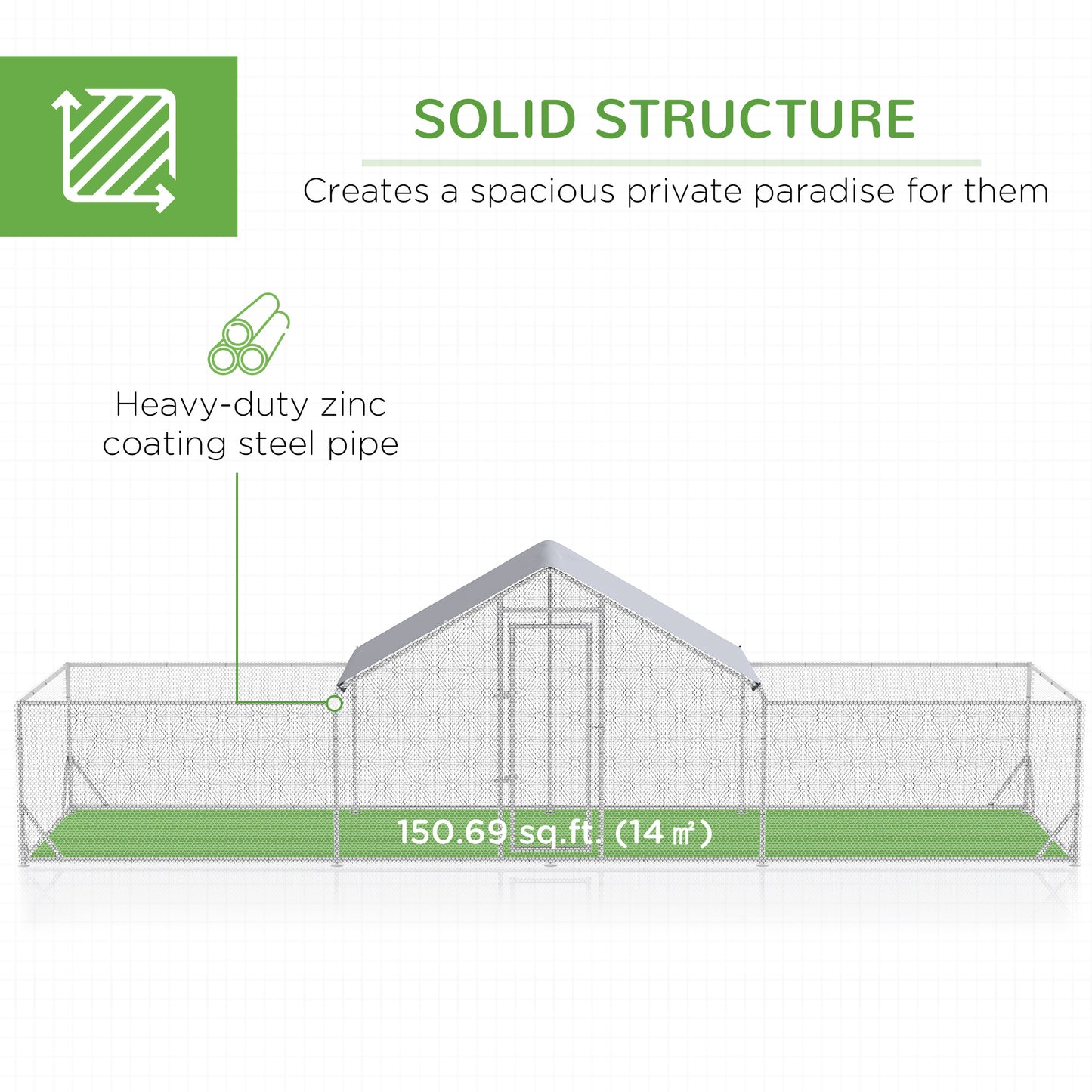 PawHut 23' x 6.6' Large Chicken Coop with Weather-Resistant Cover for 12-14 Chickens, Silver