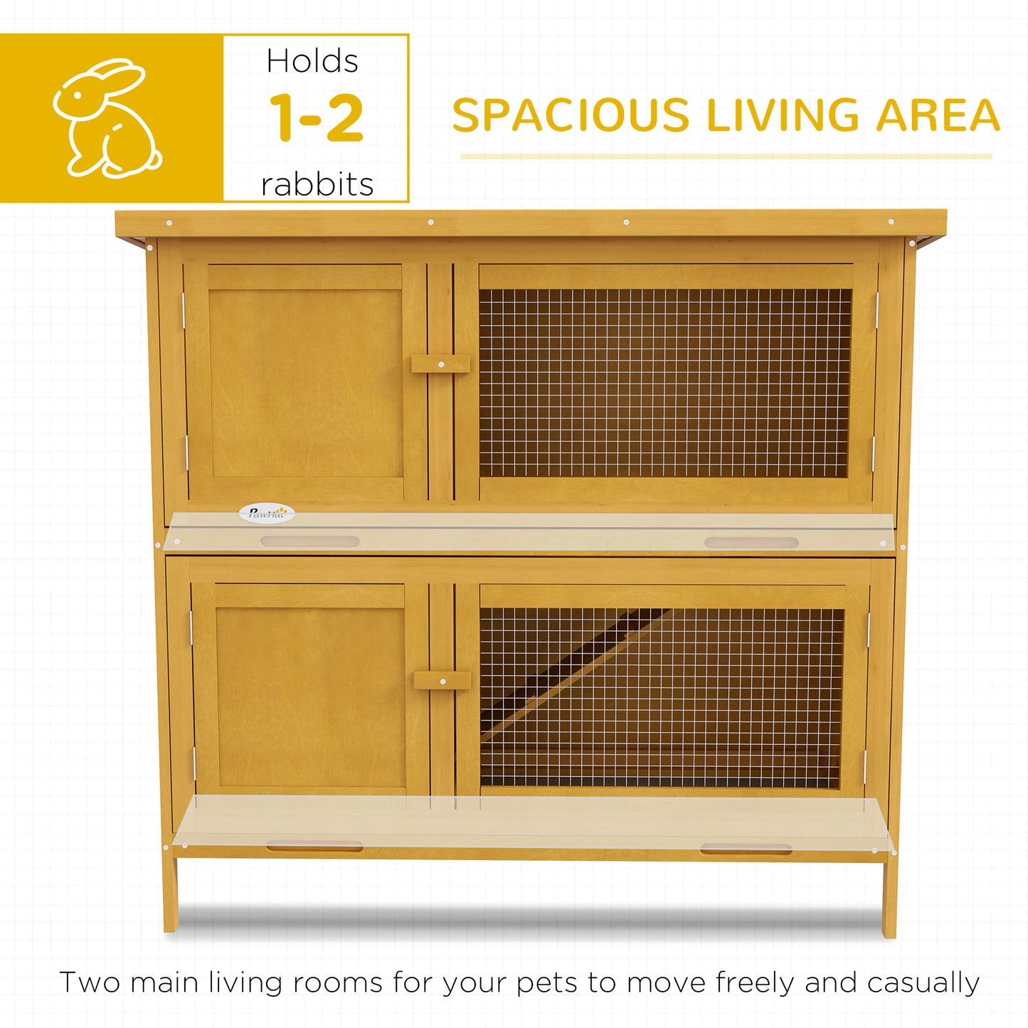 PawHut Wooden Bunny Hutch with Ramp, Indoor/Outdoor, Yellow