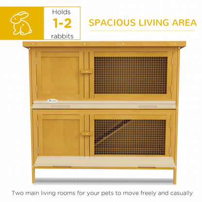 PawHut Wooden Bunny Hutch with Ramp, Indoor/Outdoor, Yellow