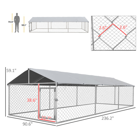 PawHut 19.7' x 7.5' x 4.9' Outdoor Dog Kennel for Large-Sized Dogs with Waterproof UV Resistant Roof, Silver