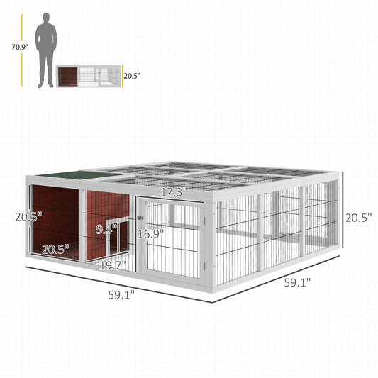PawHut 64″ Wooden Outdoor Rabbit Hutch & Covered Playpen