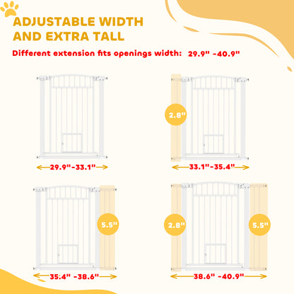 PawHut 30"-41" Extra Wide Walk Through Dog Gate w/ Cat Door, 3-Inch & 5.5-Inch Extension Kits, 37" High
