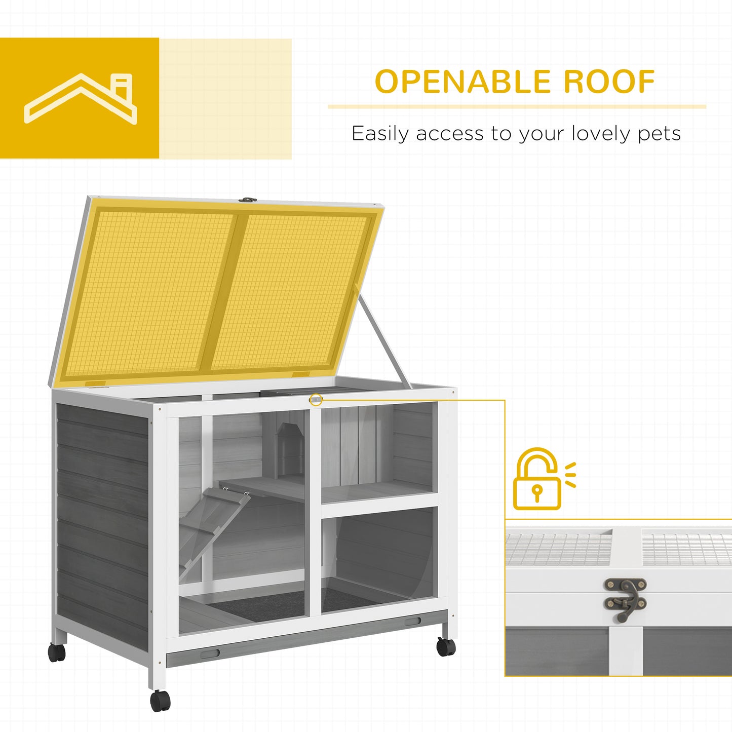 PawHut Desk/Table Sized Rabbit Hutch with Wheels