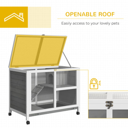 PawHut Desk/Table Sized Rabbit Hutch with Wheels