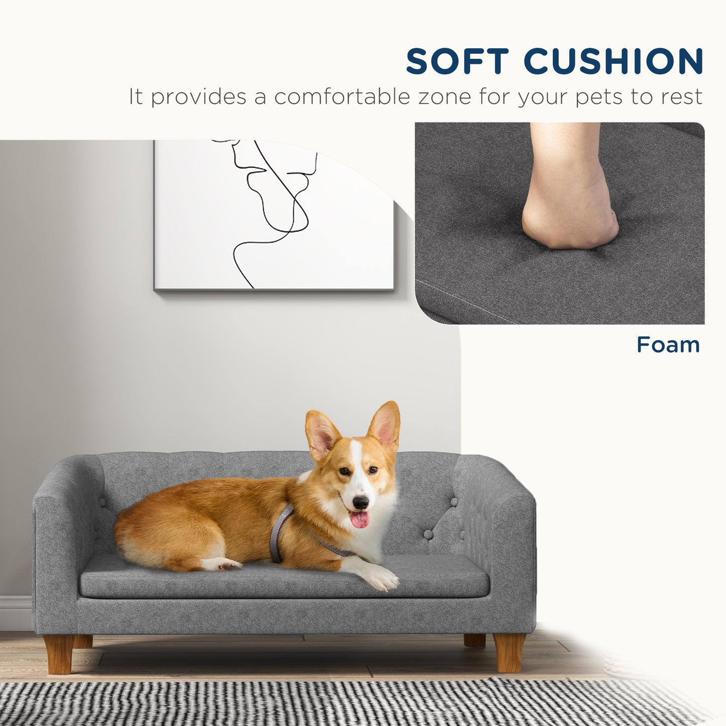 PawHut Raised Dog Sofa, Elevated Pet Sofa for Small Medium Dogs, Gray