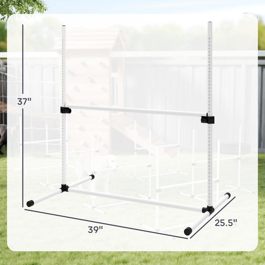 PawHut 6 Piece Dog Agility Set with Adjustable Height Jump Bars, Carry Bag, Displacing Top Bar, White