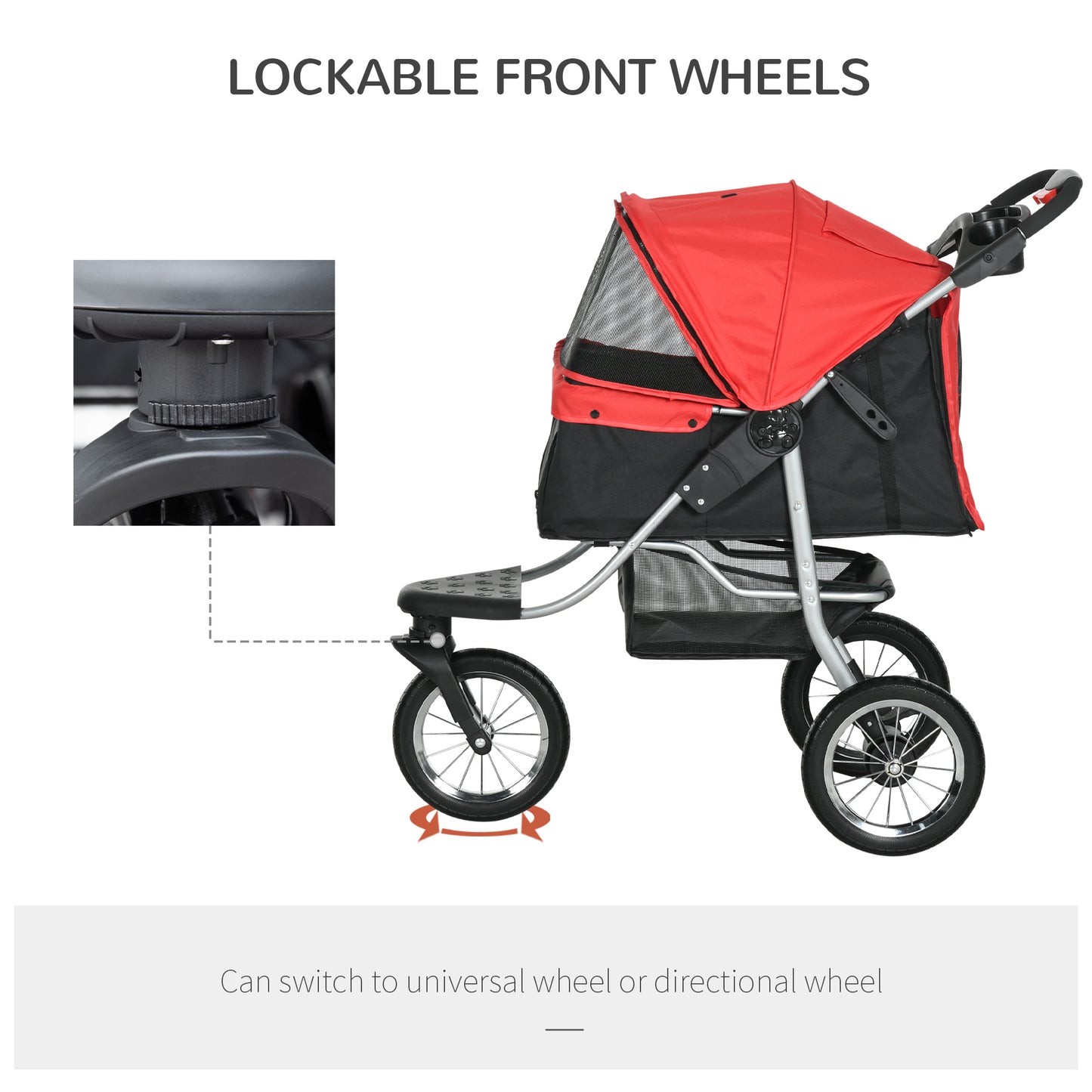 PawHut Luxury One-click Folding Pet Stroller Dog/Cat Travel Carriage with Wheels Adjustable Canopy Zippered Mesh Window Door Red and Black