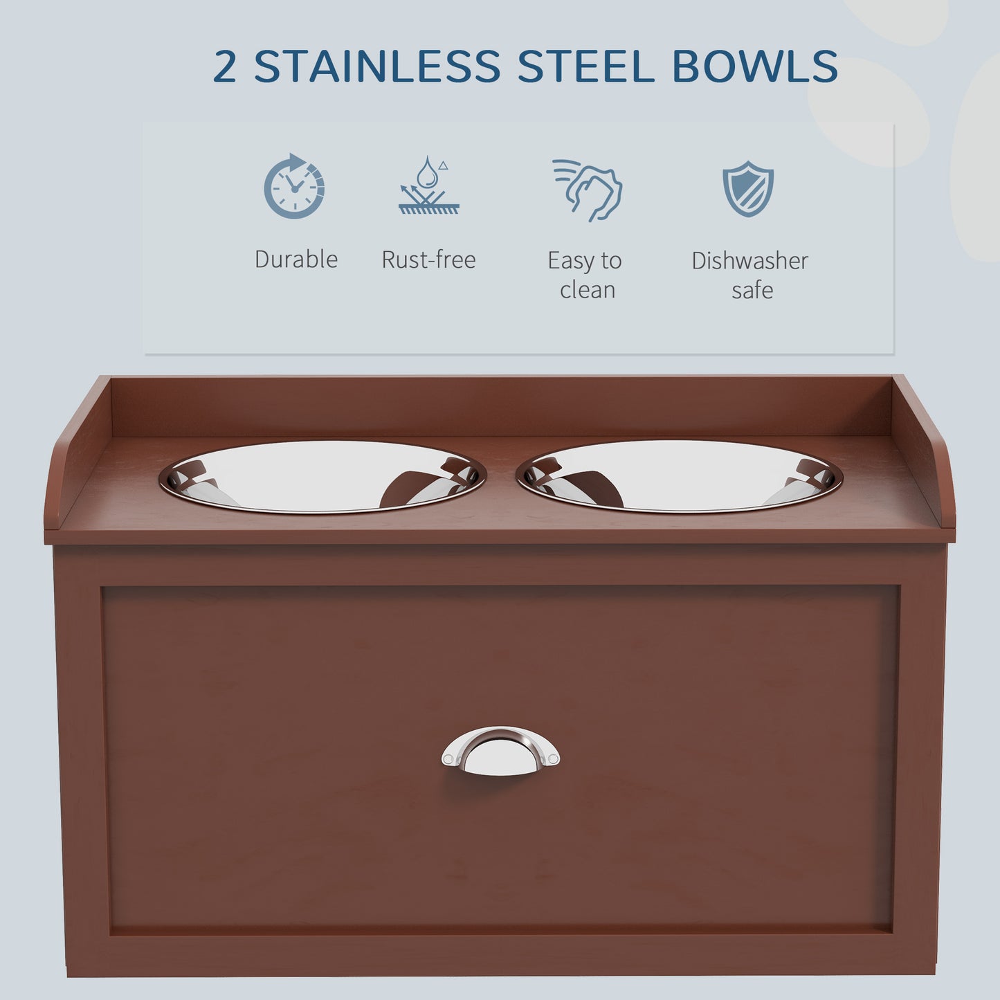 PawHut Pet Feeding Station Pet Dish Bowl Set with Storage, 2 Elevated Dog Bowls for Large Sized Dogs, Brown