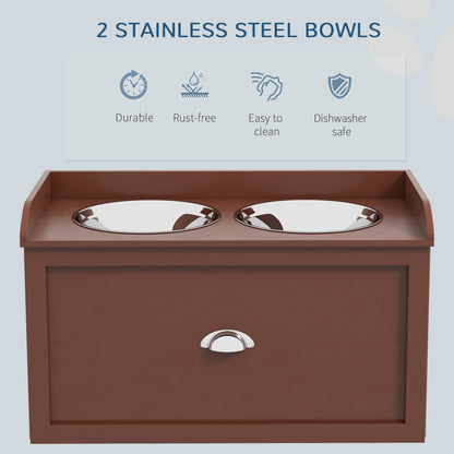 PawHut Pet Feeding Station Pet Dish Bowl Set with Storage, 2 Elevated Dog Bowls for Large Sized Dogs, Brown