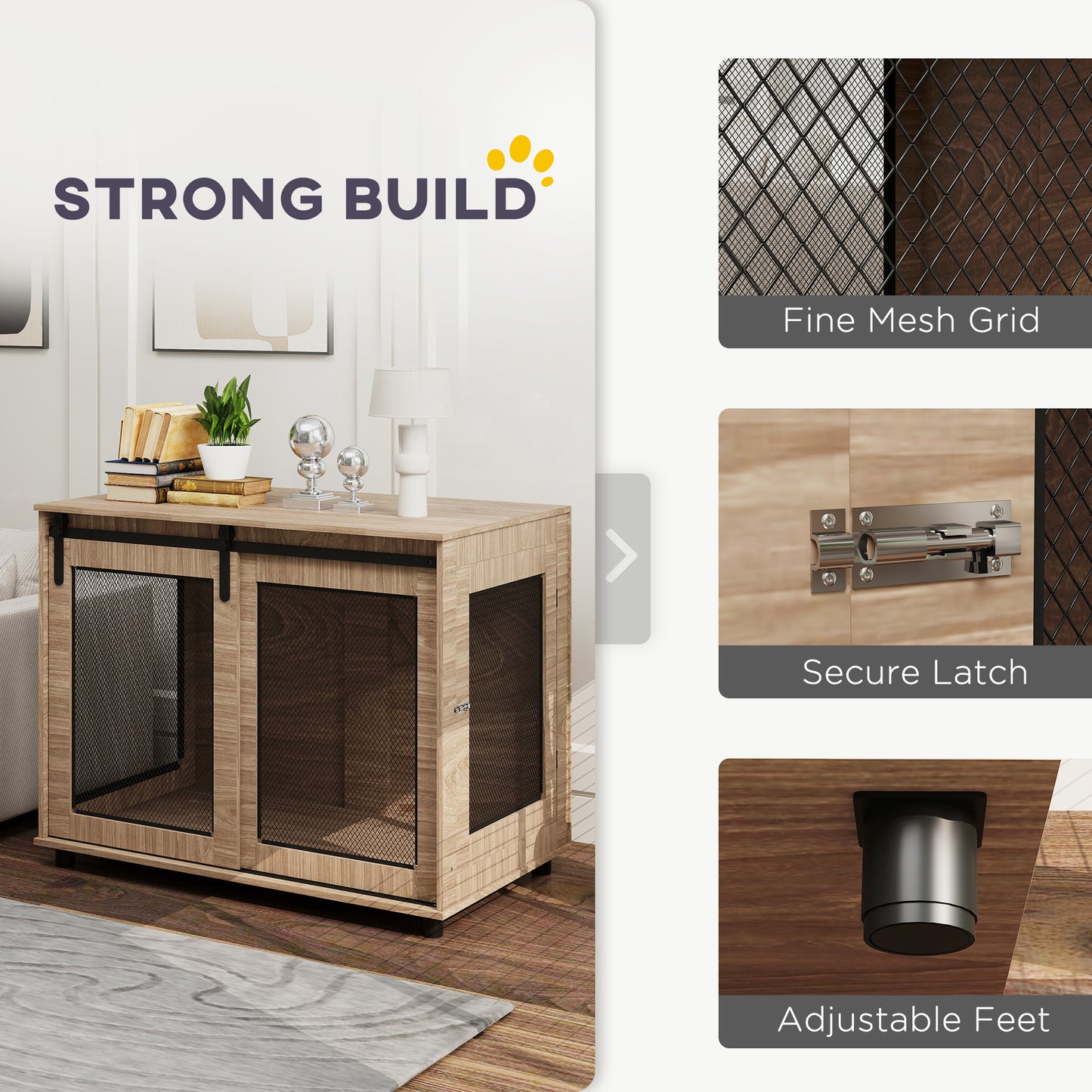 PawHut 39" Dog Crate Furniture, Dog Kennel Furniture End Table with Sliding Barn Door for Large Dogs, Walnut Brown