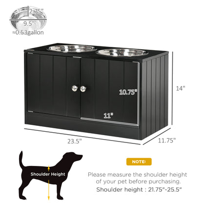 PawHut Large Elevated Dog Bowls with Storage Cabinet Containing Large 44L Capacity, Raised Dog Bowl Stand Pet Food Bowl Dog Feeding Station, Black