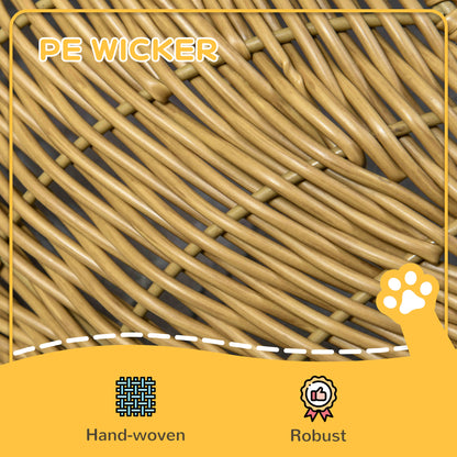PawHut Rattan Cat Bed with Washable Cushion for Cats, Puppies, Light Brown