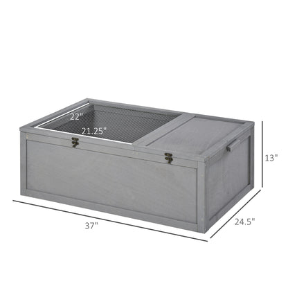 PawHut 37” Wooden Tortoise House Turtle Terrarium/ Small Reptile Enclosure with Two Room Design, Grey