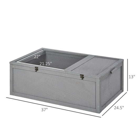 PawHut 37” Wooden Tortoise House Turtle Terrarium/ Small Reptile Enclosure with Two Room Design, Grey