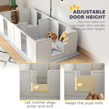 PawHut Whelping Box for Dogs w/ Retractable Light Stand, Waterproof Pee Pad & Adjustable Height Door for Medium Breed Dogs